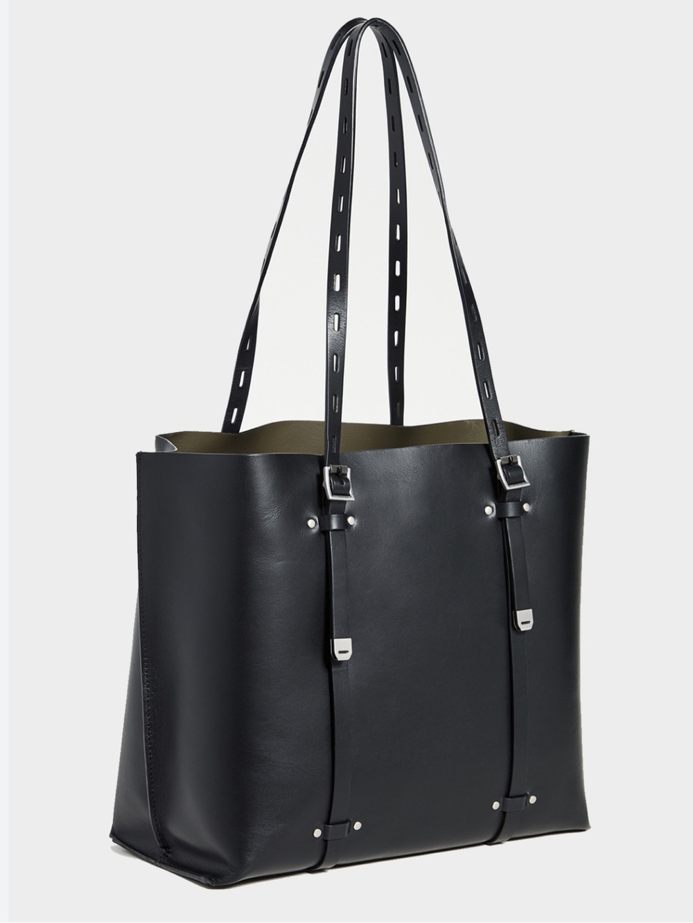Black Leather Tote Bag with Adjustable Straps - Picture 3 of 15